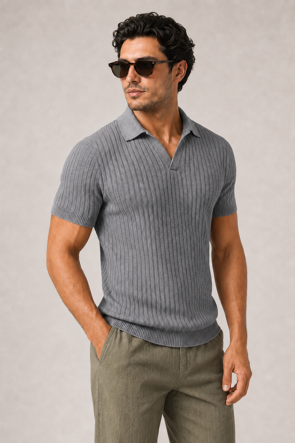 Polo homme en maille côtelée — Maison Auvray