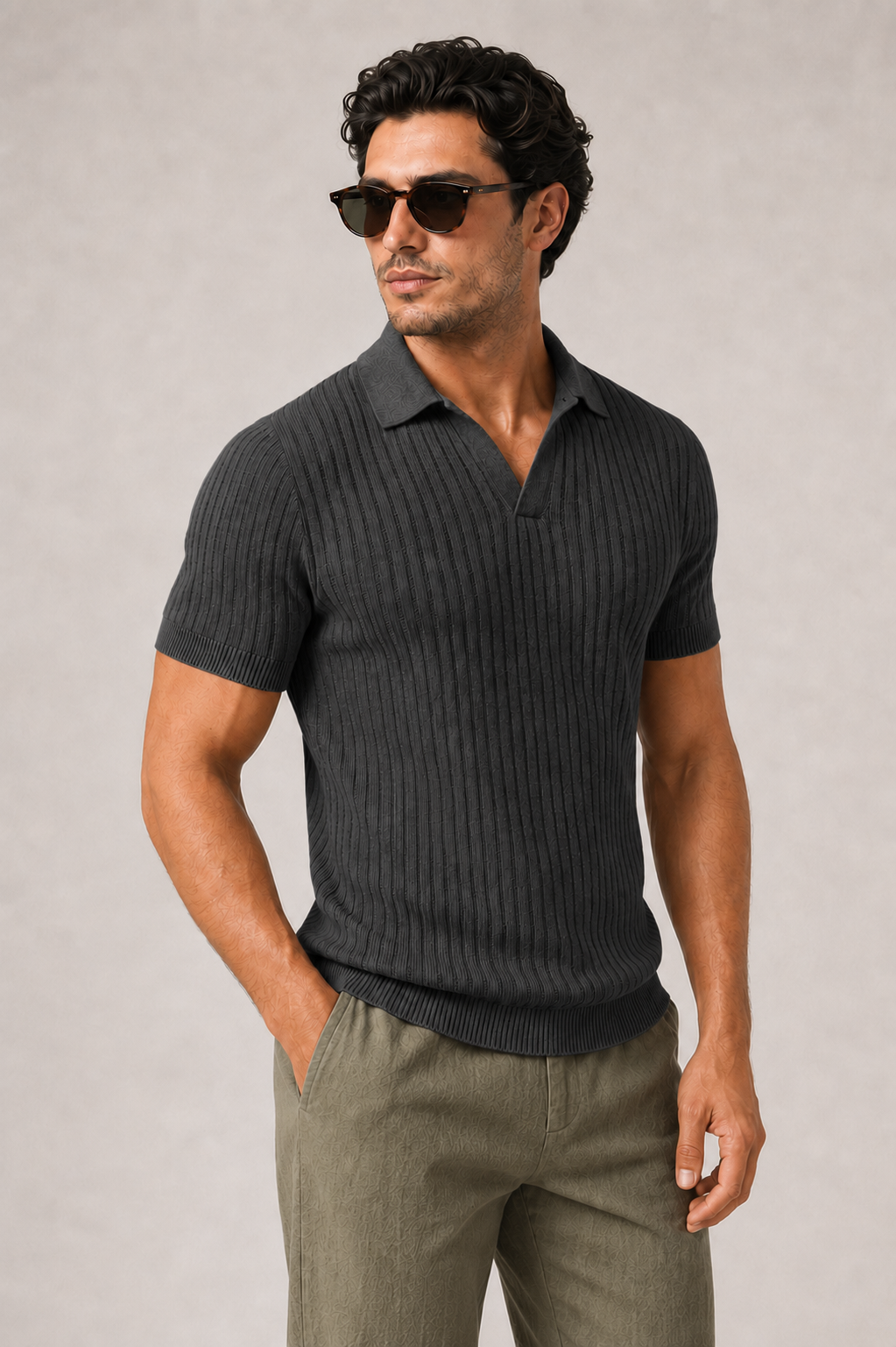 Polo homme en maille côtelée — Maison Auvray